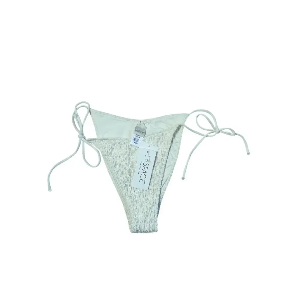 L*SPACE Aubree Bikini Bottom Cream Bitsy Cut Side Tie Ruched Swim M NWT